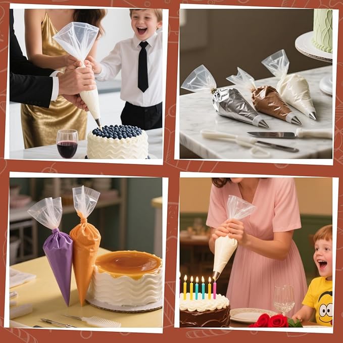 200PCS 12 Inch Disposable Piping Bags, Icing Piping Bags for Frosting, Thickened Non-Slip and Anti-Burst Pastry Bags for all Size Tips Couplers and Baking Cookies Candy Supplies Kits