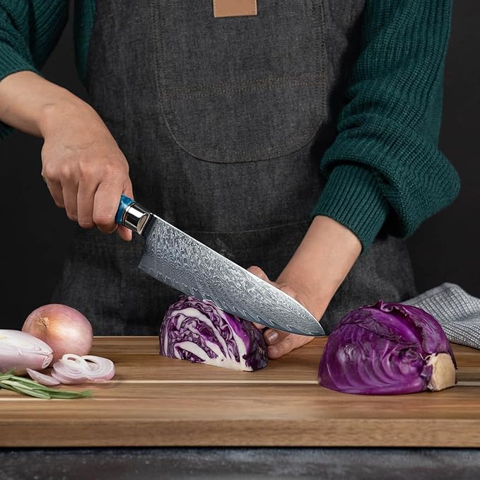 SENKEN 15-Piece Damascus Knife Block Set - "Tsunami" Collection Japanese Chef Knife Set - 67-Layer Japanese VG10 Steel Blades, Includes Chef Knife, Cleaver, 6 Steak Knives (15-Piece Knife Block Set)