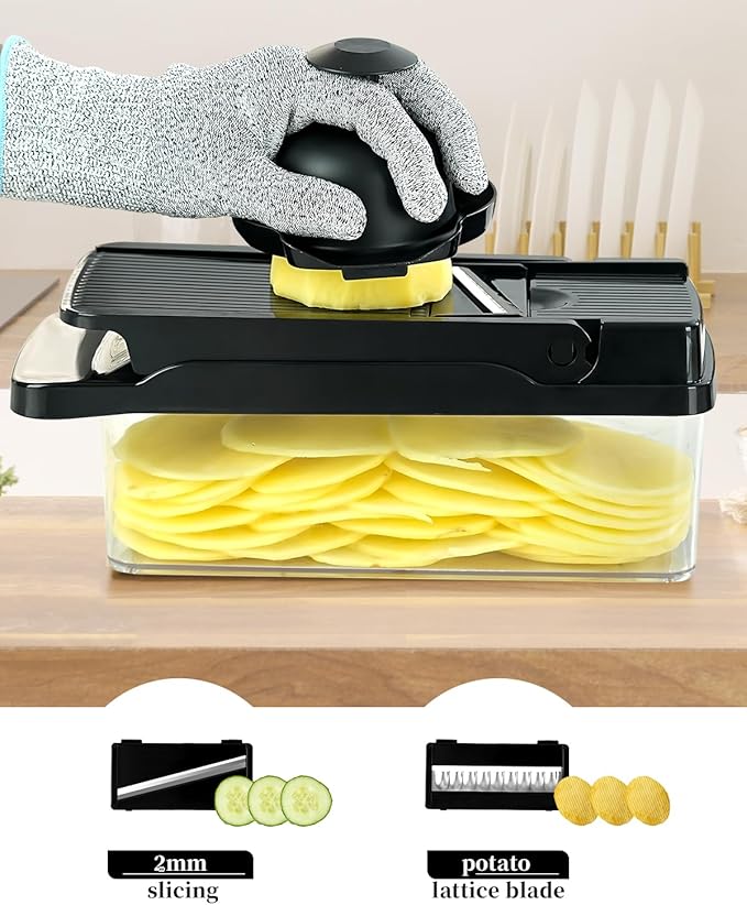 Vegetable Chopper Mandoline Onion Slicer - Multifunctional Food Cutter with Container, Pro Mandoline Slicer, Dicer Cutter, Kitchen Gadgets & Home Essentials