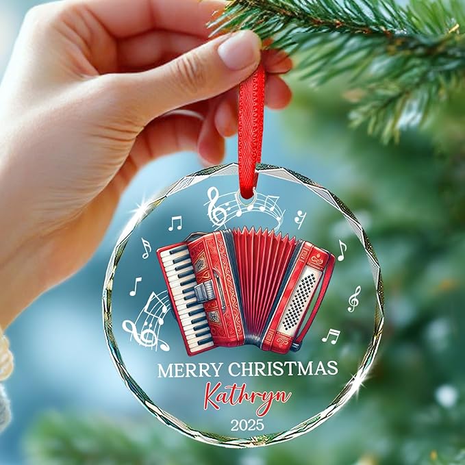 Accordion Lover Christmas Ornament Gifts, Personalized Text & Name Musical Instrument Glass Ornament Xmas 2025, Accordion Glass Ornaments Gift For Accordionist, Customized Instrument Player Ornaments