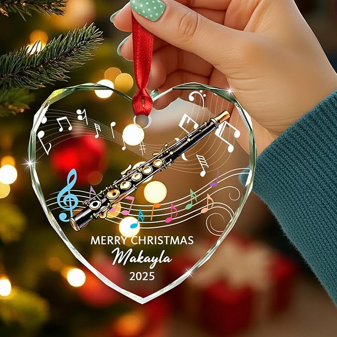 Customized Piccolo Instrument Glass Christmas 2025 Ornament, Personalized Year Text Name Piccolo Player Xmas Ornaments Gift for Husband Wife Dad Mom Kids, Unique Piccolos Musical Instrument Ornament