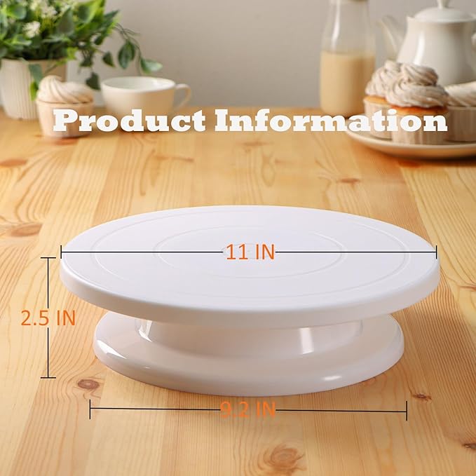 Cake Stand, 11 Inch Rotating Cake Turntable, Turns Smoothly Revolving Baking Supplies Cake Turntable for Baking Cupcake Cookie Muffin (White)