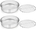E-far Round Cake Pan with Rack Set, 9½-inch Stainless Steel Cake Pans and Baking Cooling Racks, Non Toxic & Healthy, Mirror Polished & Dishwasher Safe - 4 Pieces (2 Pans + 2 Racks)
