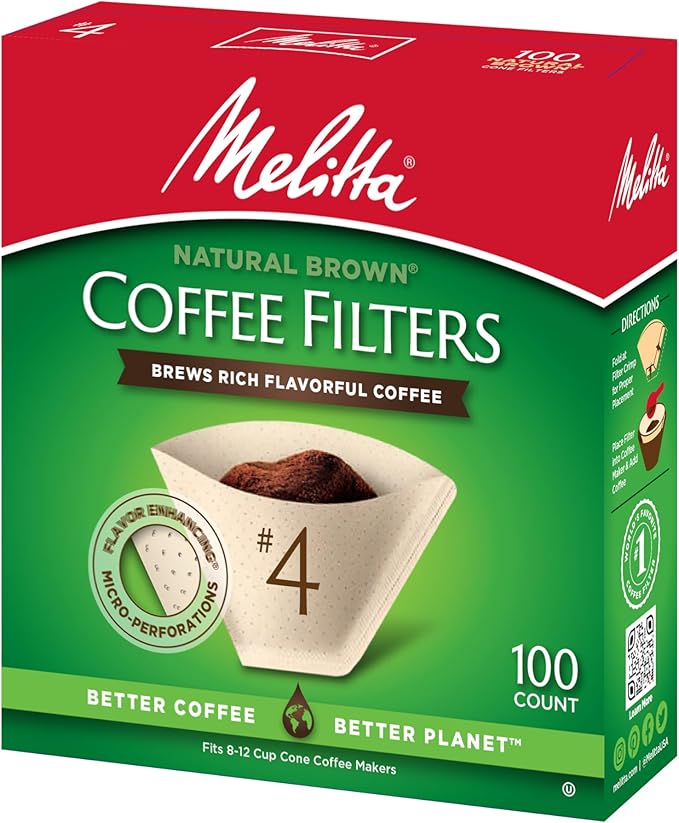 Melitta #4 Cone Coffee Filters, Unbleached Natural Brown, 100 Count, 300 Total Filters - Packaging May Vary (Pack of 12)