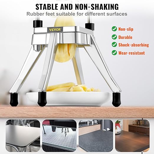 VEVOR Commercial Vegetable Fruit Chopper 3/8″ Blade Heavy Duty Professional Food Dicer Kattex French Fry Cutter Onion Slicer Stainless Steel for Peppers Potato Mushroom, Sliver