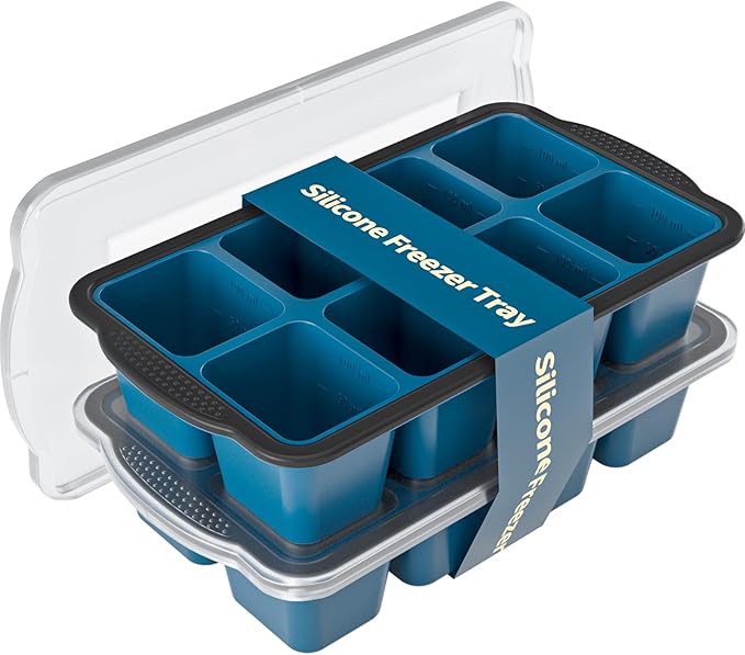 Ice Cube Tray For Freezer, 16 Large 1/2 Cub Cubes, Silicone Ice Trays For Freezer With Lid, Heavy-duty, Sturdy and Easy to Demold, Suitable for whisky, coffee, Herbs, Purees, 2-Pack