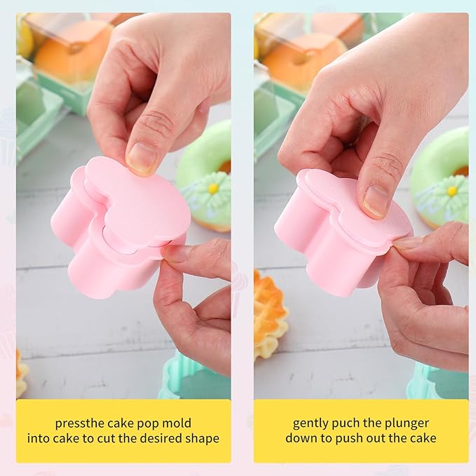 Cake Pop Cutter and Pusher Set - Flower and Mouse 3D Printed Mold Shapes Press | Baking Tools for Home, Birthday, Wedding Desserts | Reusable Design