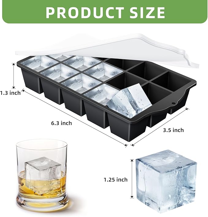 FANYITY Bpa Free Silicone Ice Cube Trays 4-Pack with Locks lids,Easy Release Ice Molds for Freezer,Perfect for Cocktails, Whiskey, Coffee