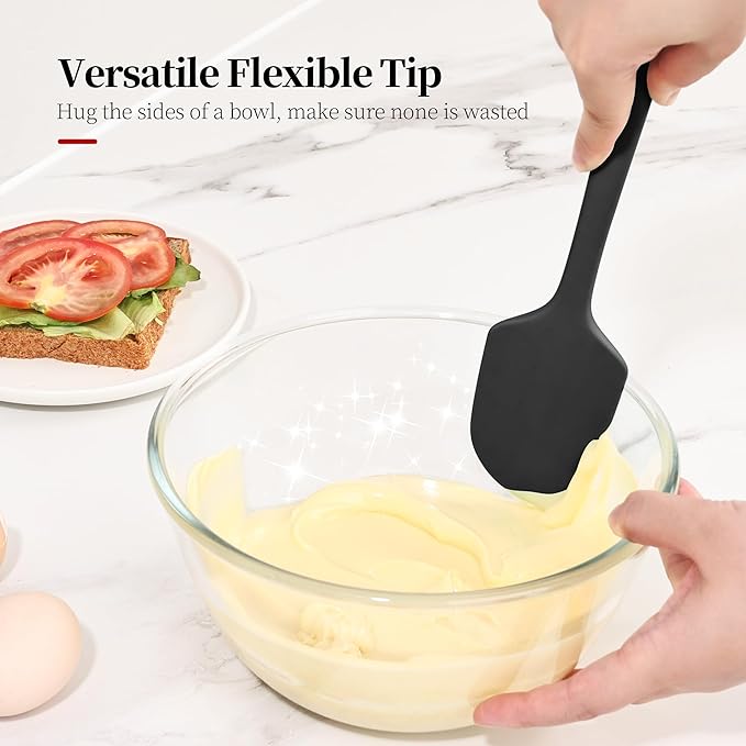 600ºF Heat Resistant Spatulas, High Heat Food Safe Semless Kitchen Silicone Scraper Set for Cooking Baking Mixing Scraping Stirring Nonstick Cookware Pan Bowl (2Pcs,Black)