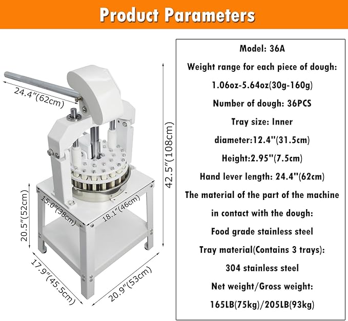 INTSUPERMAI Dough Divider Cutter Machine 36PCS Manual Dough Divider Rounder 3 Pans Hydraulic Dough Equal Cutter DIvider Cutting Machine 1.06oz-5.64oz One Piece