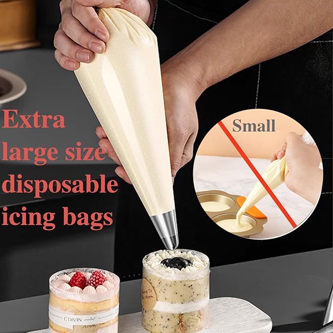 24 Inch Extra Large Piping Bags, 200 PCS Clear Disposable Icing bags, Thickened Non-Slip and Anti-Burst Pastry Bags for Baking and Decorating Desserts Cakes Cookie