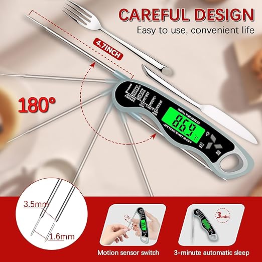 Meat Thermometer Digital，IP67 Waterproof Cooking Thermometer with Backlight, Calibration & Hold Function，Food Thermometer for Cooking,Outdoor Grilling，Suitable as Stocking Stuffers for Men