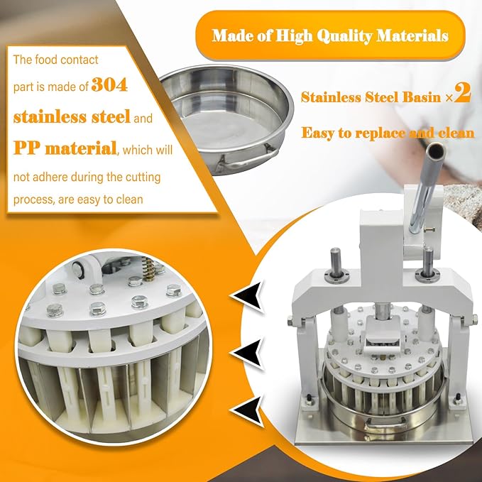 Manual Dough Divider 36pcs Bread Cutting Machine 1.06oz-5.64oz(30g-160g) Equal Dough Lump Spacer Table Top Cookie Fillings Piece Cutter with 2 Stainless Steel Basin for Bakery