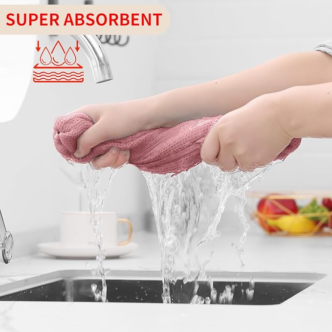 Homaxy 100% Cotton Waffle Weave Kitchen Dish Cloths, Ultra Soft Absorbent Quick Drying Dish Towels, 12 x 12 Inches, 8-Pack, Dried Rose
