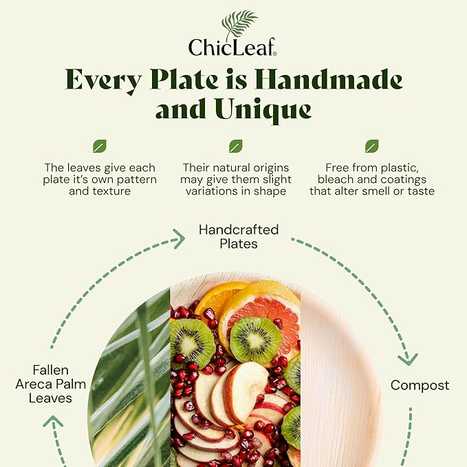 Chic Leaf Compostable & Biodegradable Palm Leaf Disposable Bamboo Plates - Disposable Party Plates for Appetizers - Party Supplies (4'' - 50 Pack)