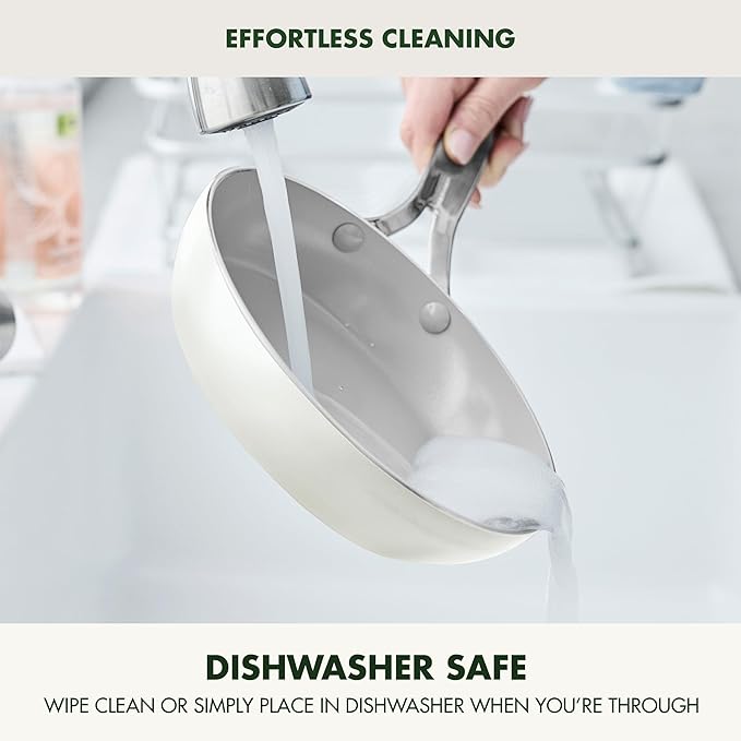 GreenPan Nova 8” Frying Pan Skillet, Induction Suitable Diamond Infused PFOA and PFAS-Free Nontoxic Ceramic Nonstick, Dishwasher and Oven Safe Fry Pan, Quick Even Heating, Cream White