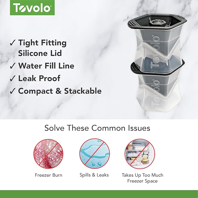 Tovolo Ice Cubes Mold Pack of 2 Large Craft Ice Molds for Whiskey Bourbon Cocktails, Easy Fill No Leak Silicone Ice Molds Gift for Him Stackable Dishwasher Safe BPA Free Heart Ice