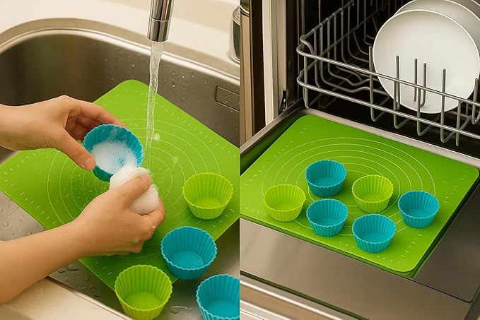 Silicone Baking Set with Silicone Baking Mat (12” x 16”) and 10 Standard Cupcake Liners (2.7” Reusable Muffin Cups) – Nonstick Pastry Mat for Rolling Dough, Oven Safe, BPA Free, Easy to Clean