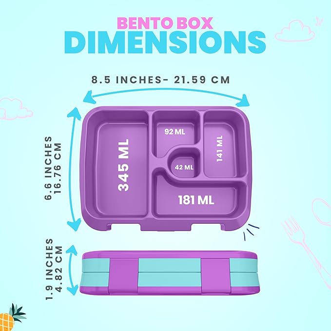 YOLAY Bento Box for Kids Lunch Box Leak-Proof, 5-Compartment Lunch Box Kids for Ages 3-10, Durable with Anti-Slip Base, Suitable for Schools, Outdoor and Travel (Unicorn)