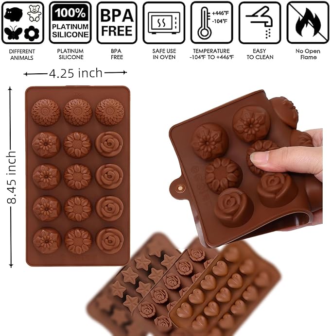 4 Pack:Chocolate Molds Silicone,Flowers Silicone Molds,Cake Chocolate Mold, Wedding Cake Decorating Tools,Fondant Sugarcraft Cake Molds.Non-Stick and Food Grade Silicone Molds for Chocolate Candies.