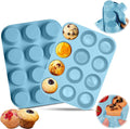 12 Cups Silicone Muffin Pan, Nonstick Cupcake Pan, Heat Resistant Silicone Muffin Tin, Reusable Cupcake Moulds Baking Pan for Cakes, Bread (Blue-2 Packs)