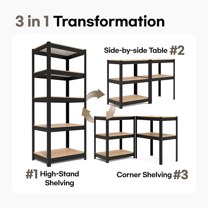 HOMEDANT House Black 5 Tier 24.4" W Laminated Metal Shelving Unit Adjustable Storage Utility Rack Heavy Duty Shelves Organization Multipurpose Shelf Kitchen Garage Pantry Closet 1 Pack