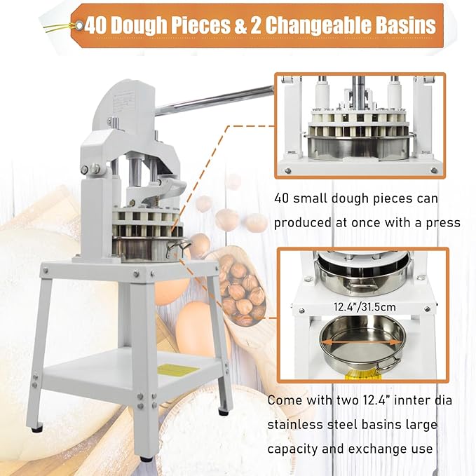 Commercial Dough Divider Manual 40PCS Dough Divider 0.95oz-5.08oz Heavy Duty Dough Cutter Machine with 27-144g Dough Weight Range for Baking, 40PCS