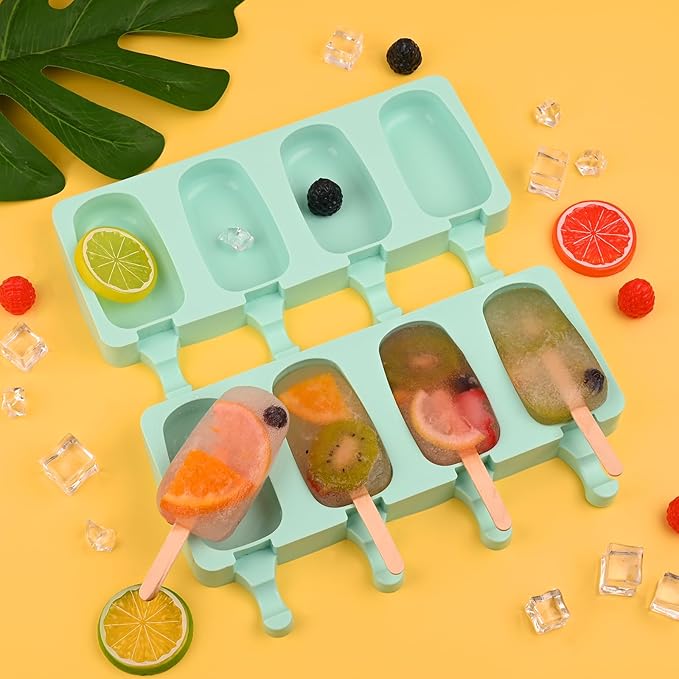WMKGG Popsicle Silicone Molds Set, 2 PCS Ice Cream Molds with 50 Wooden Sticks for Cake Pop, Ice Pop, Cakesicles (Standard Size/Green)
