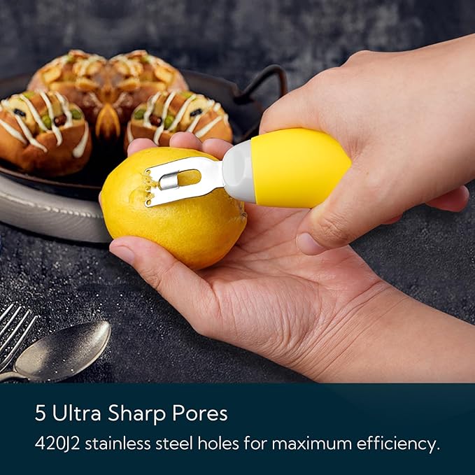KITCHENDAO Citrus Lemon Peeler Zester Tool to Save Effort, Ultra Sharp Lemon Rind Twist Peeler Tool Bar Bartender Lime Stripper for Cocktails Kitchen, Yellow
