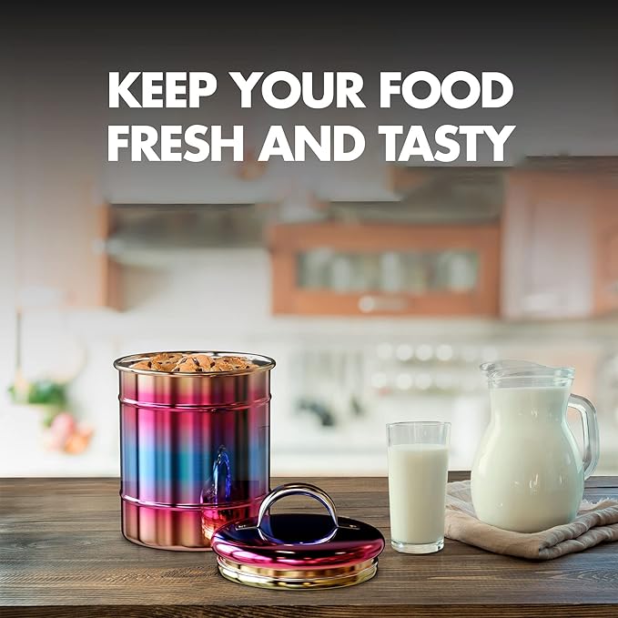 Amici Home Rainbow Metal Storage Canister | Dry Food Storage Container | Airtight Lid | 64 Ounce Capacity | Modern Home Décor | Decorative Metal Canister for Kitchen Countertop (Large)