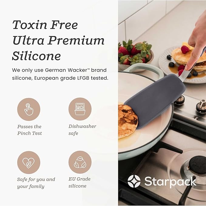 StarPack Premium Flexible Large Silicone Turner Spatula - High Heat Resistant to 600°F, Hygienic One Piece Design, Non Stick Rubber Kitchen Utensil for Fish, Eggs, Pancakes & Cookies (Stormy Grey)