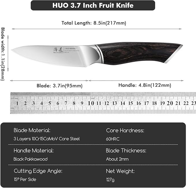 SHANGDAO 3.7 inch Paring Knife, 3 Layers VG10 Alloy Steel Fruit Vegetable Peeling Knives, Pakkawood Handle, Razor Sharp Small Kitchen Knife with Gift Box