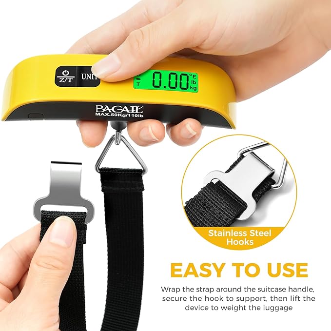 BAGAIL Digital Luggage Scale, 110lbs Hanging Baggage Scale with Backlit LCD Display, Portable Suitcase Weighing Scale, Travel Luggage Weight Scale with Hook, Strong Straps for Travelers