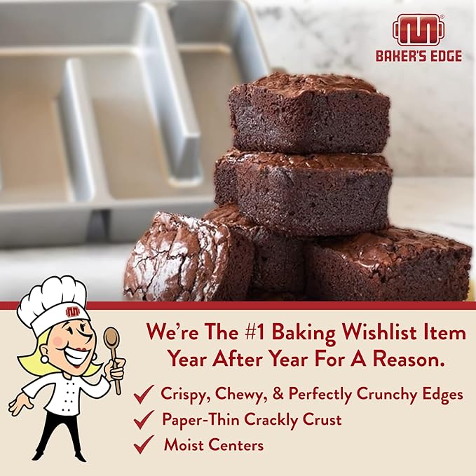 Baker's Edge Brownie Pan, The Original All Edges Brownie Pan for Baking | Premium Double Nonstick Coating, Heavy Gauge Cast Aluminum, Rectangular 9x12” Size Baking Pan - US Patented Design