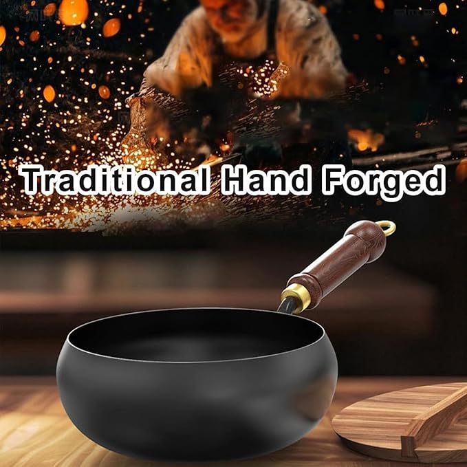Jinswhdre Cast Iron Skillet, 9.5/11in Jinswhdre Japanese Irons Pan, Hand Forged Uncoated Iron Pan with Lid Spatula, Non-stick Wok for Cooker Gas Stir Fry Pans Durable and Rust-Free (Glass Lid,10.2in)