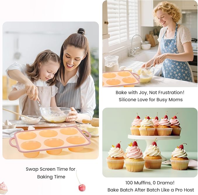 Silicone Jumbo Muffin Pan with Metal Frame, Non Stick Food Grade Silicone Large Muffin Pan, with Handles 6 Cup,BPA-Free and Dishwasher Safe, Jumbo Cupcake Pans - 2 Piece Yellow