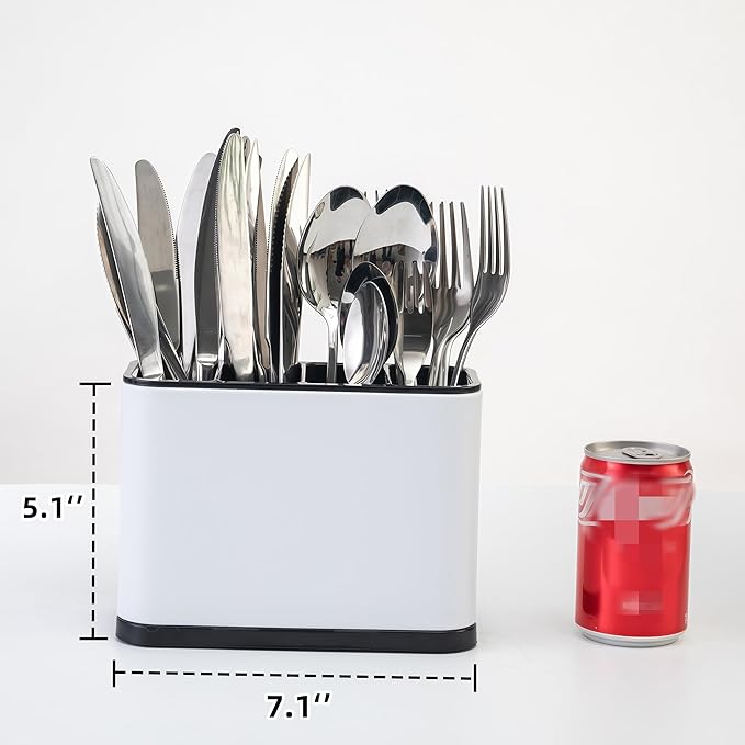 Silverware Organizer,Kitchen Utensil Holder For Counter,Stainless Steel Caddy,4 Compartments Organizer, Capacity Flatware Spoon Fork Tool Cutlery Holder（White）