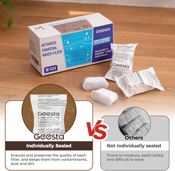 12-Pack Replacement Charcoal Water Filters for Use with Cuisinart coffee machines