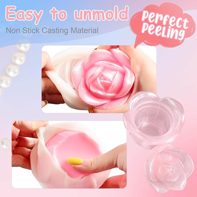Rose Silicone Mold Large Rose Mold Unique UV Resin Molds Epoxy Resin Molds 3D Storage Jar Silicone Molds for Resin with Lid Valentine's Day Resin Jar Molds