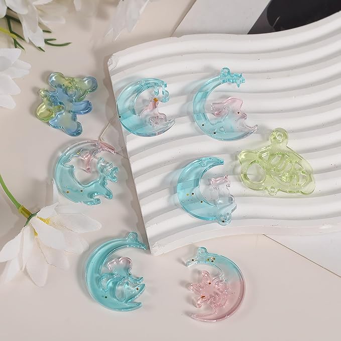 4 Pack Pendant Earring Molds - Animal & Moon Shapes, Silicone & Resin Casting Molds for Candle Making & Home Decor