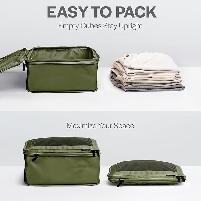 Aerotrunk Compression Packing Cubes for Travel - Luggage Organizer Bags - Double Zipper Packing Cubes for Suitcases (4-Pack, Olive)