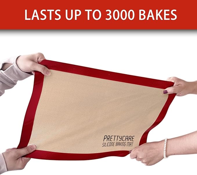 Silicone Baking Mat Set by PrettyCare (2 Half Sheet and 1 Quarter Sheet) Non Stick Cookie Baking Supplies for Bake Pans & Toaster Oven - Macaron/Pastry/Bun/Bread