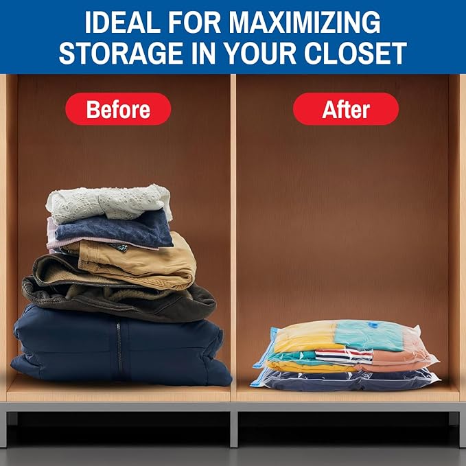 6 Pack Small Vacuum Storage Bags for Comforters, Blankets & Clothes – Vacuum Sealed Compression Bags with Hand Pump – Space Saver Storage Bags for Bedding, Moving, Travel & Organization