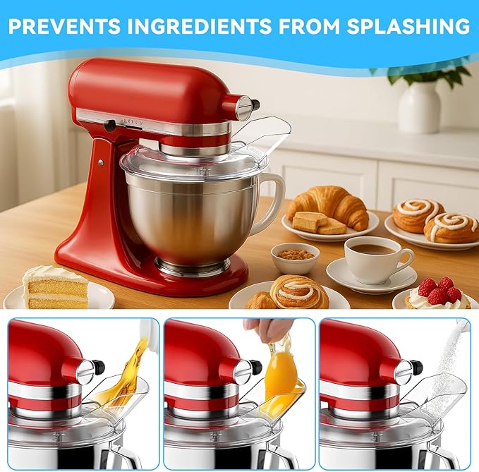 Pouring Shield for Kitchenaid Mixer, Kitchenaid Splash Guard for Tilt-Head Stand Mixers 4.5-5 Quart, Kitchenaid Pouring Shield Fits for Kitchenaid Stainless Steel, Glass, Ceramic Bowls
