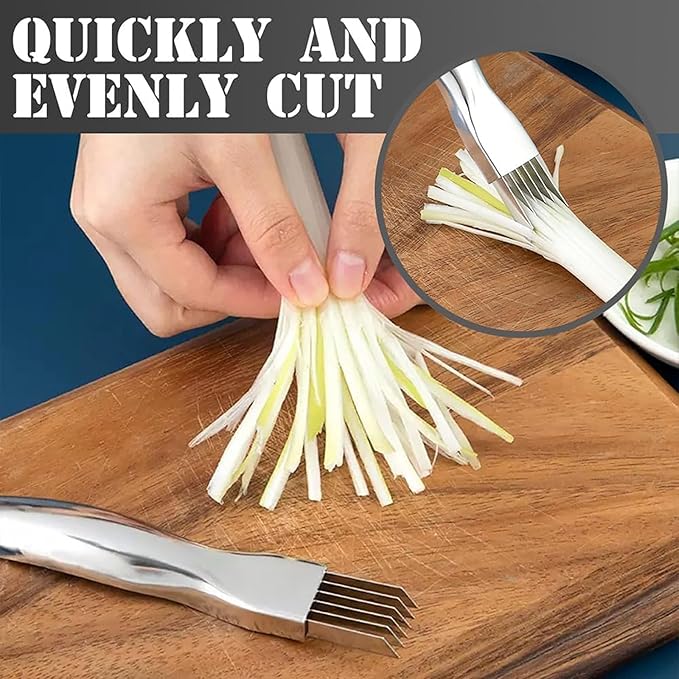Shred Silk The Knife, 2025 Upgrade Green Onion Cutter Stainless Steel Chopped Kitchen Slicing Tool Cutter for Vegetables Onion Garlic, Multifunctional Kitchen Food Vegetable Cutter (4Pack)