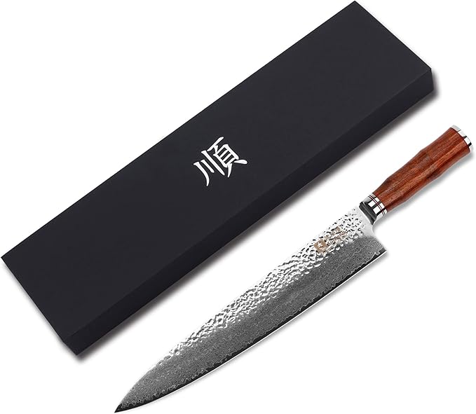 SUNLONG Chef's Knives 12 inch Pro Gyuto Japanese Hammered Damascus Natural Bloodwood Hand