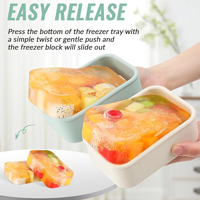 6 Packs 2 Cup Silicone Soup Freezer Molds with Lid Silicone Soup Freezer Trays Rectangle Reusable Food Preserving Tray Freezing Sauces Stews(Sage Green, Beige)