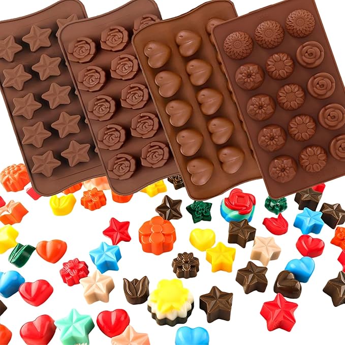 4 Pack:Chocolate Molds Silicone,Flowers Silicone Molds,Cake Chocolate Mold, Wedding Cake Decorating Tools,Fondant Sugarcraft Cake Molds.Non-Stick and Food Grade Silicone Molds for Chocolate Candies.