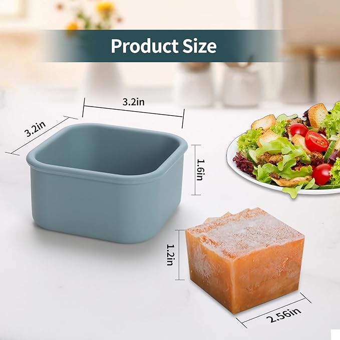 1/2 Cup Silicone Freezer Tray With Lid - Silicone Freezer Molds 4-Pack For meal prep & freezing of various sauces and other dishes, makes 4 perfect 1/2 cup portions cubes (Blue 4 Pack)