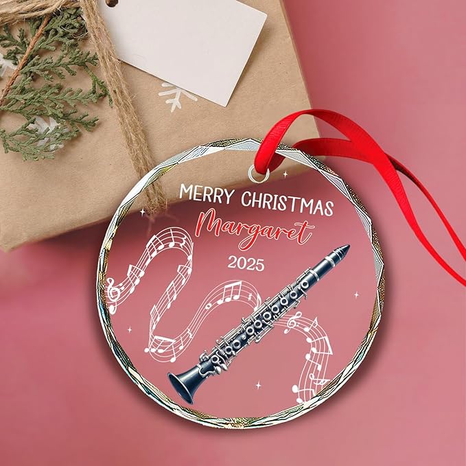 Clarinet Player Christmas Glass Ornament, Personalized Clarinet Xmas Ornament Gifts for Musical Instrument Player, Clarinettist Christmas Keepsake, Custom Text & Name Musician Glass Ornaments 2025